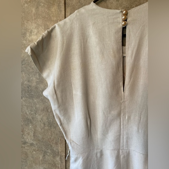 Vintage Original Franklin Embroidered Cutouts Shift Wiggle Dress M Linen Beige - Picture 13 of 16